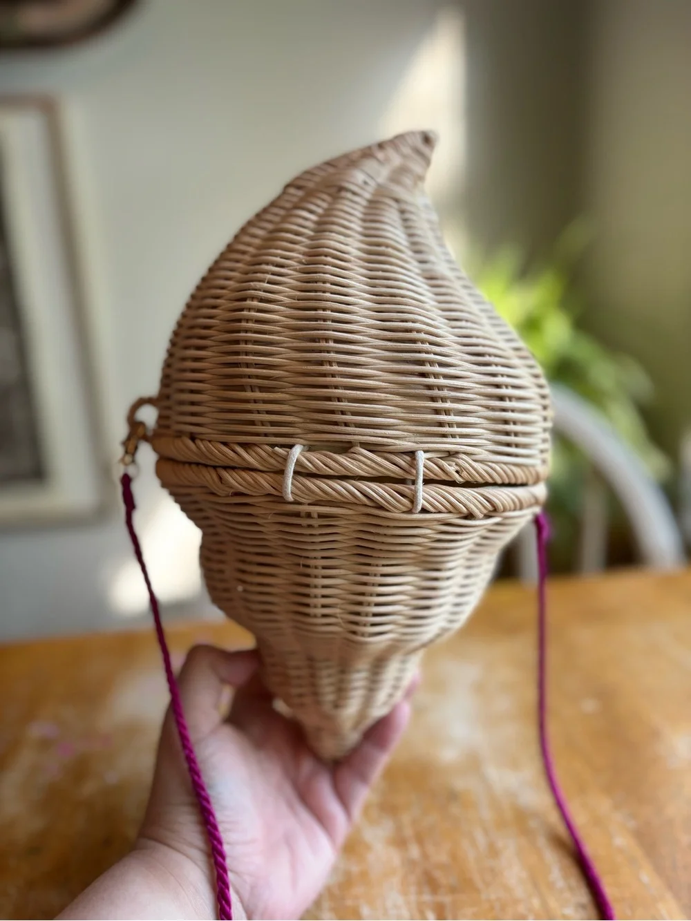 Woven Shell Crossbody Bag with Magenta Strap - Picture 4 of 9